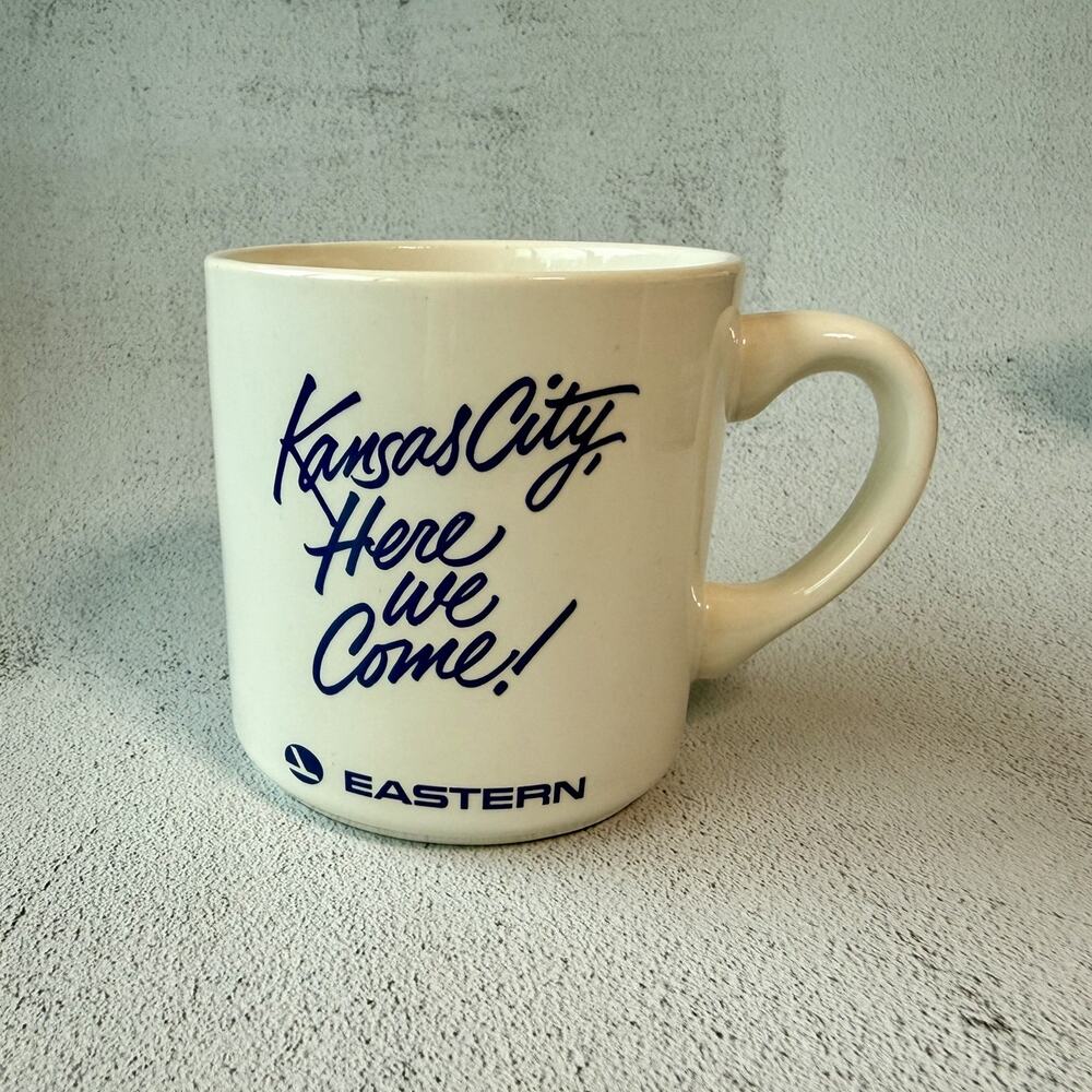 Vintage 1980s Eastern Airlines Mug Kansas City Here We Come Planes Travel Flight